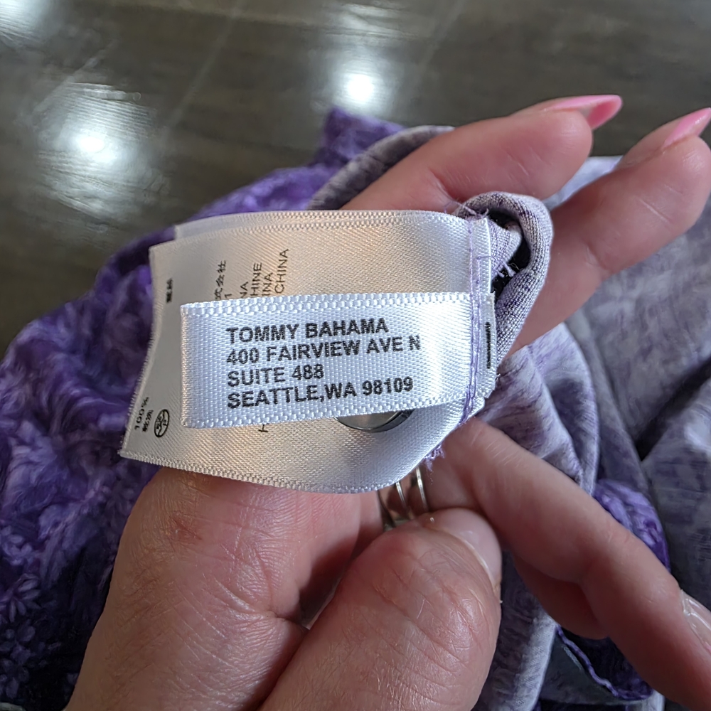 Tommy Bahama 100% Silk Purple Hawaian U Of W Huskies Print Men's Shirt - Picture 9 of 11